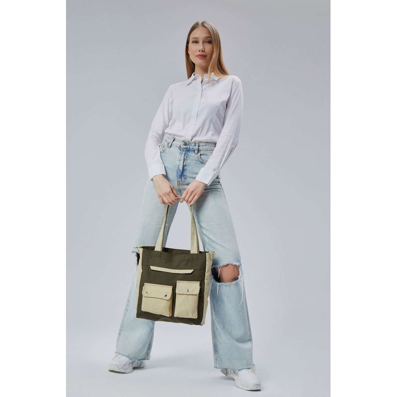 Fashion, accesorii si bijuterii - Femei - Accesorii femei - Genti si rucsacuri femei - Tote bag Lucky Bees, 32 x 35 x 8 cm, închis verde, 421BRG2244 - Infinity.ro