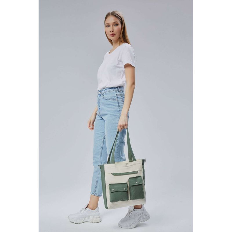 Fashion, accesorii si bijuterii - Femei - Accesorii femei - Genti si rucsacuri femei - Tote bag Lucky Bees, 32 x 35 x 8 cm, verde, 421BRG2243 - Infinity.ro