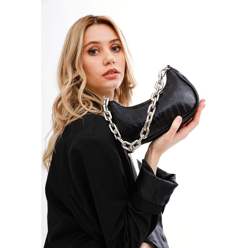 Fashion, accesorii si bijuterii - Femei - Accesorii femei - Genti si rucsacuri femei - Geantă de umăr Lucky Bees, 100% poliester și piele, 8 x 23 x 11 cm, negru, 246MDM1169 - Infinity.ro