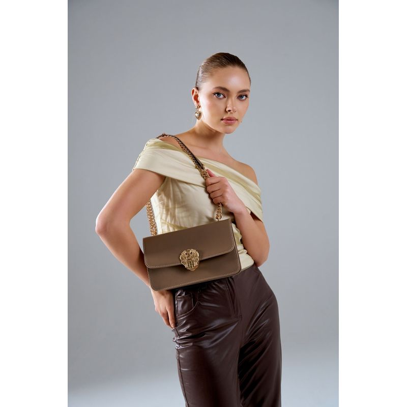 Fashion, accesorii si bijuterii - Femei - Accesorii femei - Genti si rucsacuri femei - Geantă de umăr Lucky Bees, piele, 10 x 24 x 15 cm, închis bej-cenușiu, 946VNC1211 - Infinity.ro