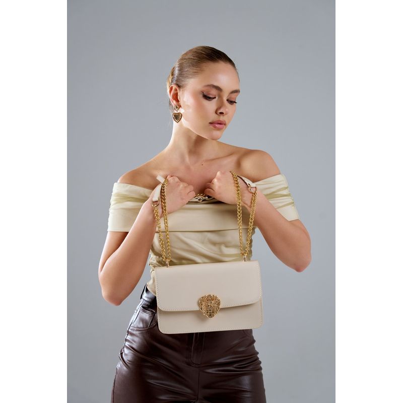 Fashion, accesorii si bijuterii - Femei - Accesorii femei - Genti si rucsacuri femei - Geantă de umăr Lucky Bees, piele, 10 x 24 x 15 cm, crem, 946VNC1179 - Infinity.ro