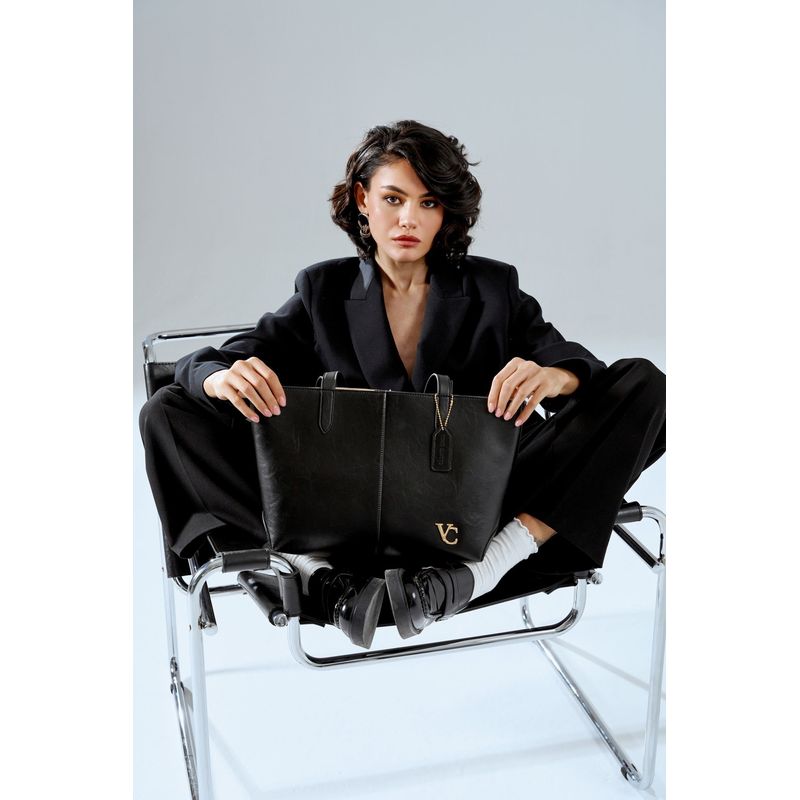 Fashion, accesorii si bijuterii - Femei - Accesorii femei - Genti si rucsacuri femei - Tote bag Lucky Bees, piele, 14 x 38 x 27.5 cm, negru, 946VNC1305 - Infinity.ro