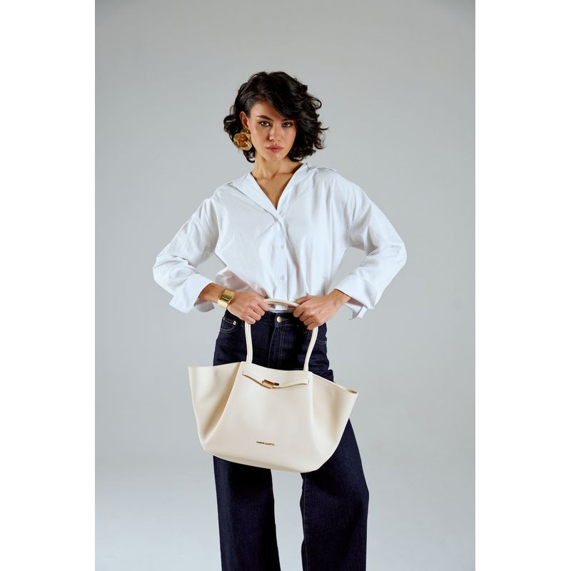Fashion, accesorii si bijuterii - Femei - Accesorii femei - Genti si rucsacuri femei - Tote bag Lucky Bees, piele, 13 x 52 x 27 cm, bej, 946VNC1299 - Infinity.ro