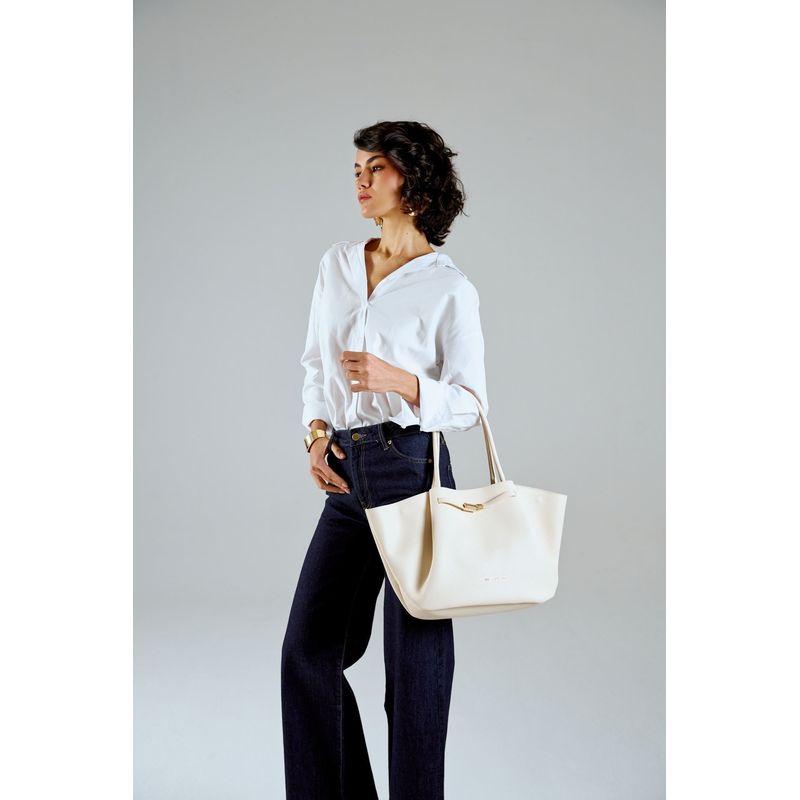 Fashion, accesorii si bijuterii - Femei - Accesorii femei - Genti si rucsacuri femei - Tote bag Lucky Bees, piele, 13 x 52 x 27 cm, bej, 946VNC1299 - Infinity.ro
