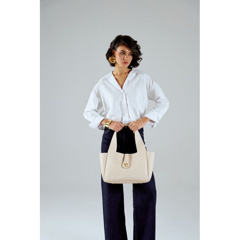 Fashion, accesorii si bijuterii - Femei - Accesorii femei - Genti si rucsacuri femei - Tote bag Lucky Bees, piele, 15 x 33 x 22 cm, bej, 946VNC1293 - Infinity.ro