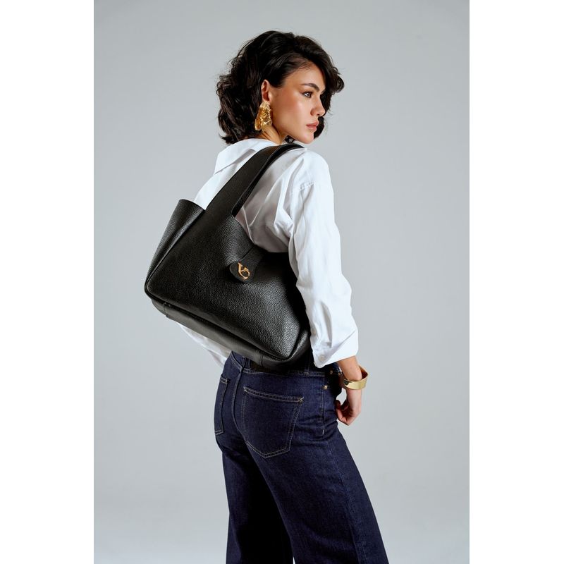 Fashion, accesorii si bijuterii - Femei - Accesorii femei - Genti si rucsacuri femei - Tote bag Lucky Bees, piele, 15 x 33 x 22 cm, negru, 946VNC1286 - Infinity.ro