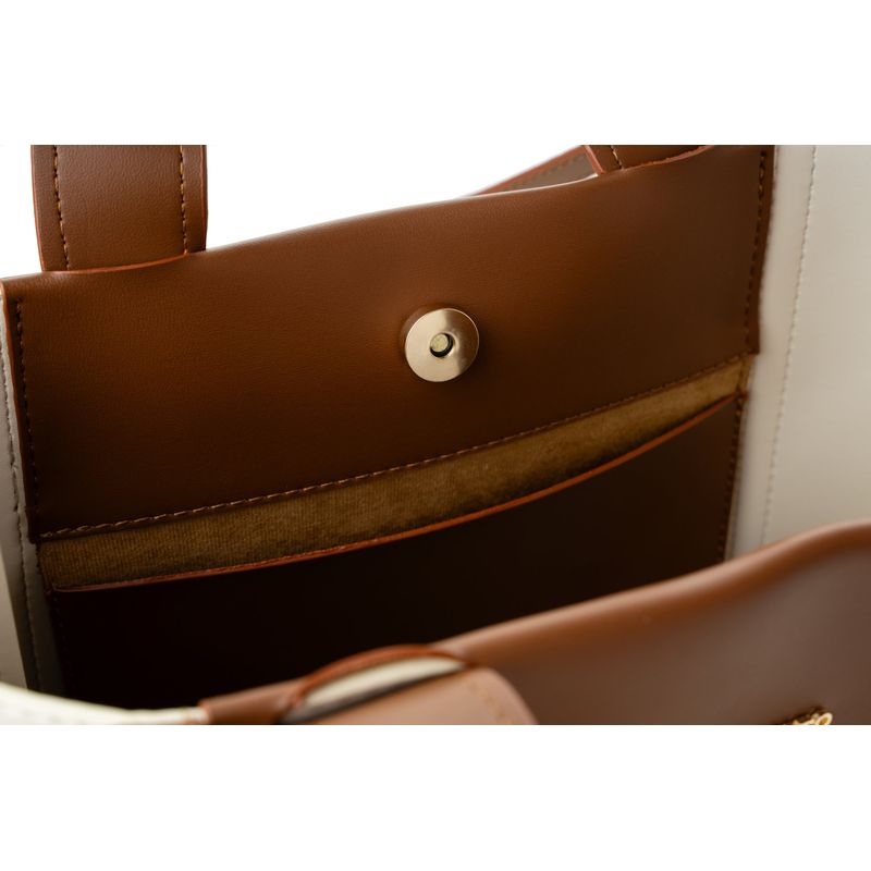 Fashion, accesorii si bijuterii - Femei - Accesorii femei - Genti si rucsacuri femei - Tote bag Lucky Bees, piele, 11 x 37 x 27 cm, crem și tan, 946VNC1198 - Infinity.ro