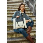Fashion, accesorii si bijuterii - Femei - Accesorii femei - Genti si rucsacuri femei - Tote bag Lucky Bees, piele, 11 x 37 x 27 cm, crem și albastru închis, 946VNC1196 - Infinity.ro