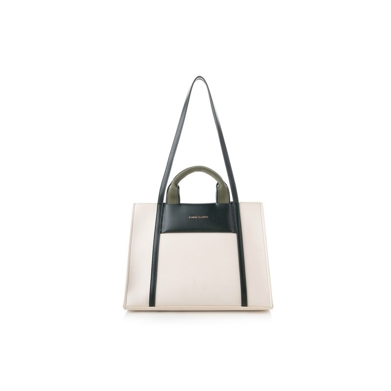 Fashion, accesorii si bijuterii - Femei - Accesorii femei - Genti si rucsacuri femei - Tote bag Lucky Bees, piele, 11 x 37 x 27 cm, crem și închis verde, 946VNC1197 - Infinity.ro