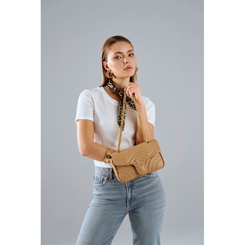 Fashion, accesorii si bijuterii - Femei - Accesorii femei - Genti si rucsacuri femei - Geantă de umăr Lucky Bees, piele, 7 x 23 x 15 cm, camel, 946VNC1287 - Infinity.ro