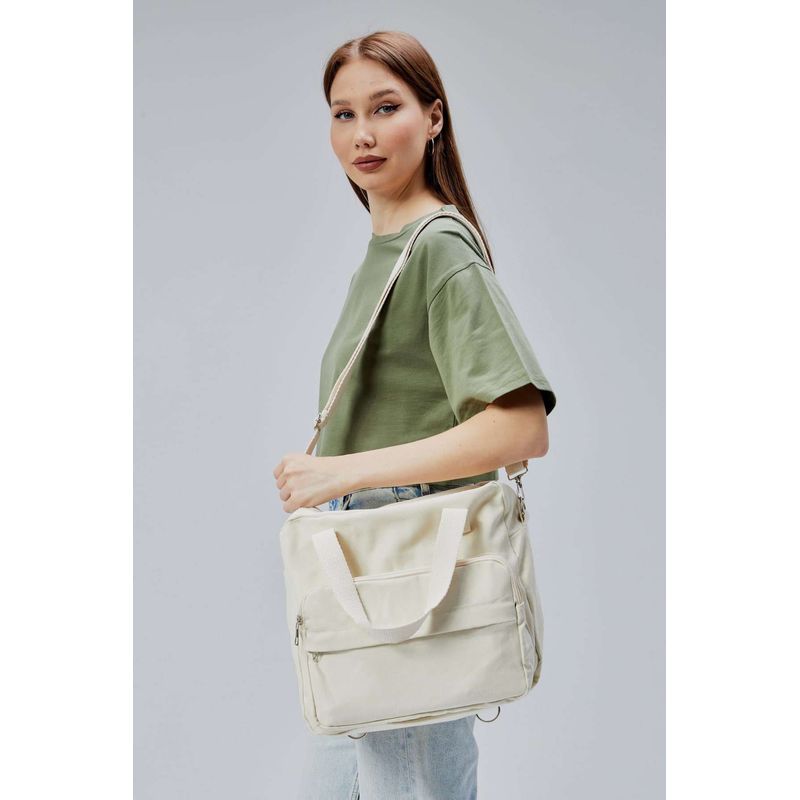 Fashion, accesorii si bijuterii - Femei - Accesorii femei - Genti si rucsacuri femei - Tote bag Lucky Bees, 33 x 30 x 10 cm, crem, 421BRG2248 - Infinity.ro