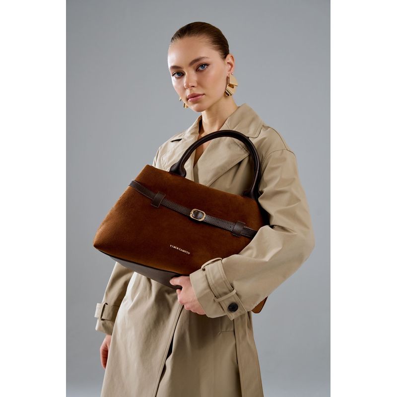 Fashion, accesorii si bijuterii - Femei - Accesorii femei - Genti si rucsacuri femei - Tote bag Lucky Bees, piele, 17 x 40 x 26 cm, maro, 946VNC1313 - Infinity.ro