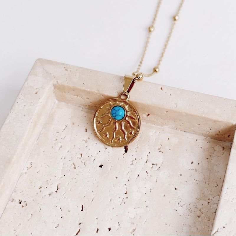 Fashion, accesorii si bijuterii - Femei - Bijuterii femei - Coliere femei - Colier oțel Heliophilia, oțel inoxidabil, 45 cm, auriu/turcoaz, 426OPL1179 - Infinity.ro