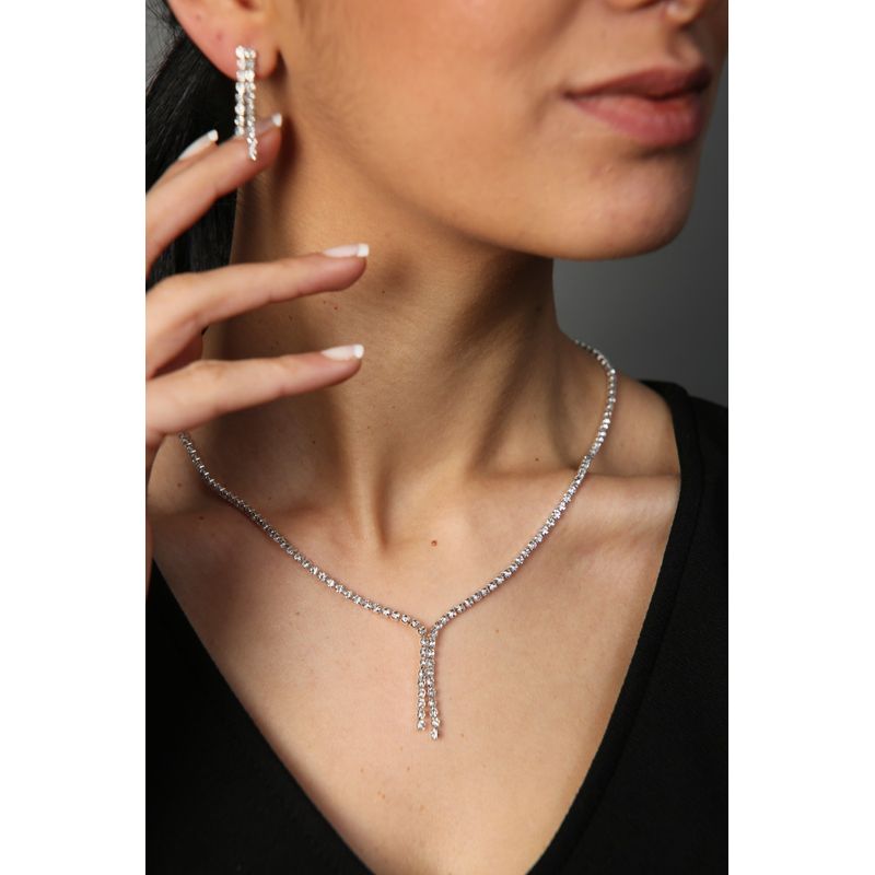 Fashion, accesorii si bijuterii - Femei - Bijuterii femei - Coliere femei - Set colier/cercei metal Heliophilia, metal, argintiu, 410ELK1719 - Infinity.ro