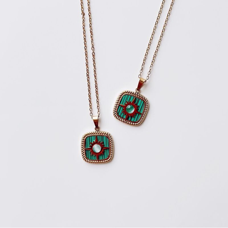 Fashion, accesorii si bijuterii - Femei - Bijuterii femei - Coliere femei - Colier oțel Heliophilia, oțel inoxidabil, 45 cm, auriu/verde, 426OPL1246 - Infinity.ro