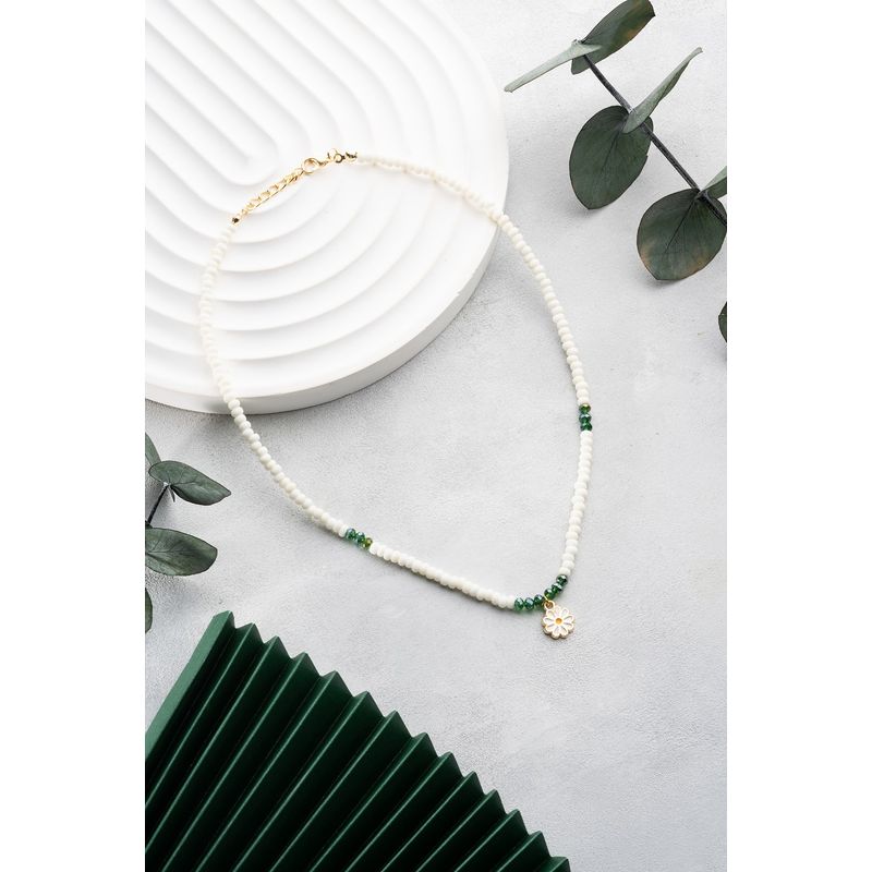 Fashion, accesorii si bijuterii - Femei - Bijuterii femei - Coliere femei - Colier Heliophilia, alamă, alb/verde, 911VRN1134 - Infinity.ro