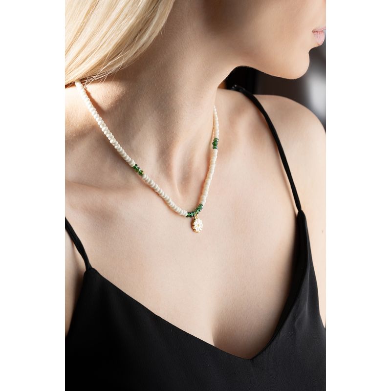 Fashion, accesorii si bijuterii - Femei - Bijuterii femei - Coliere femei - Colier Heliophilia, alamă, alb/verde, 911VRN1134 - Infinity.ro