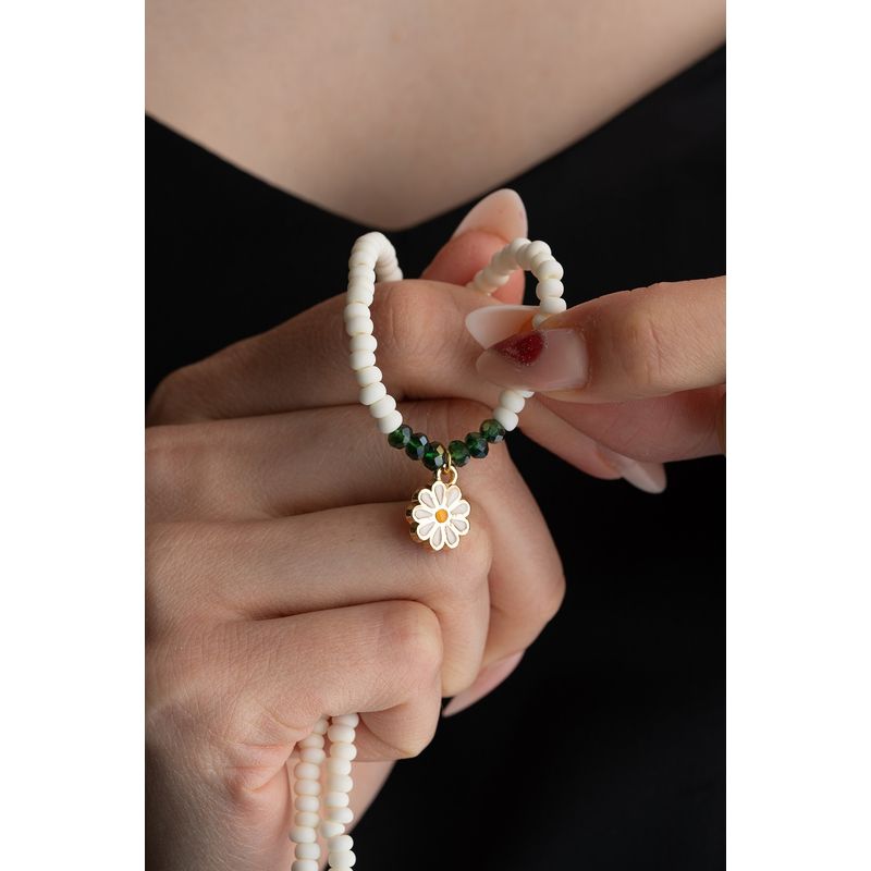 Fashion, accesorii si bijuterii - Femei - Bijuterii femei - Coliere femei - Colier Heliophilia, alamă, alb/verde, 911VRN1134 - Infinity.ro