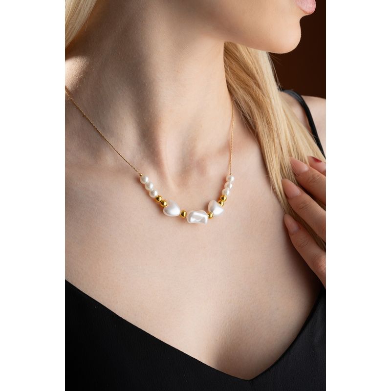Fashion, accesorii si bijuterii - Femei - Bijuterii femei - Coliere femei - Colier Heliophilia, alamă, auriu/alb, 911VRN1139 - Infinity.ro