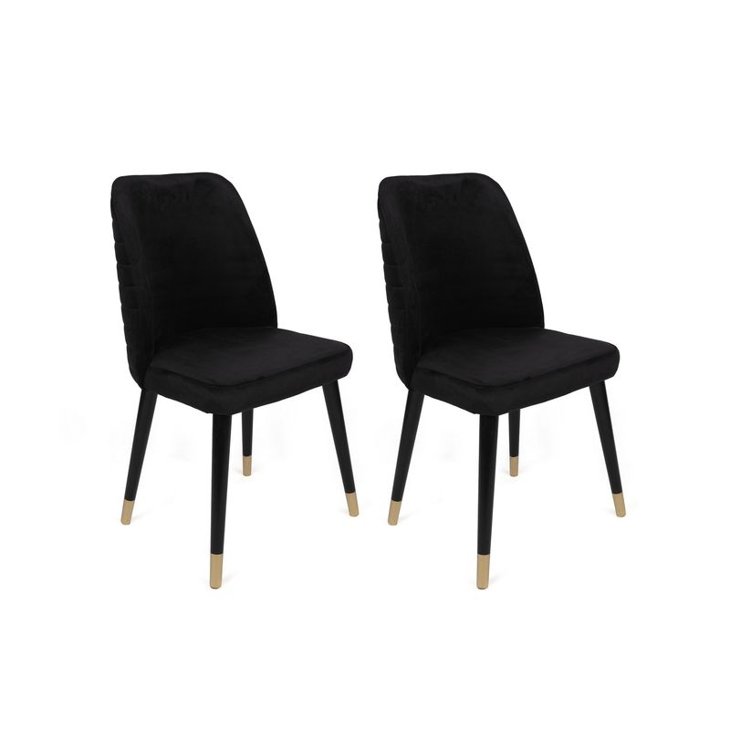 Casa si Gradina - Mobilier - Scaune si fotolii - Scaune - Set scaune (4 bucăți) Hanah Home, catifea, 50 x 49 x 90 cm, negru/auriu, 974NMB1593 - Infinity.ro