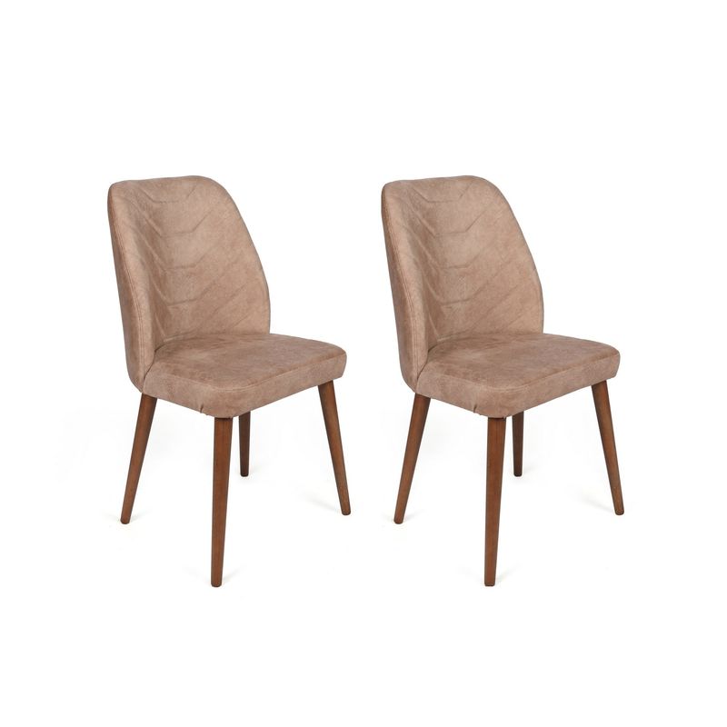 Casa si Gradina - Mobilier - Scaune si fotolii - Scaune - Set scaune (4 bucăți) Hanah Home, catifea, 50 x 49 x 90 cm, bej-cenușiu/nuc, 974NMB1582 - Infinity.ro