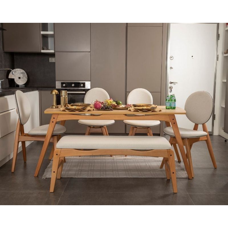 Casa si Gradina - Mobilier - Seturi de mobilier - Seturi mese si scaune - Set masă/scaune (6 bucăți) Hanah Home, MDF, 52 x 44 x 91 cm, stejar/bej, 998VOW2160 - Infinity.ro
