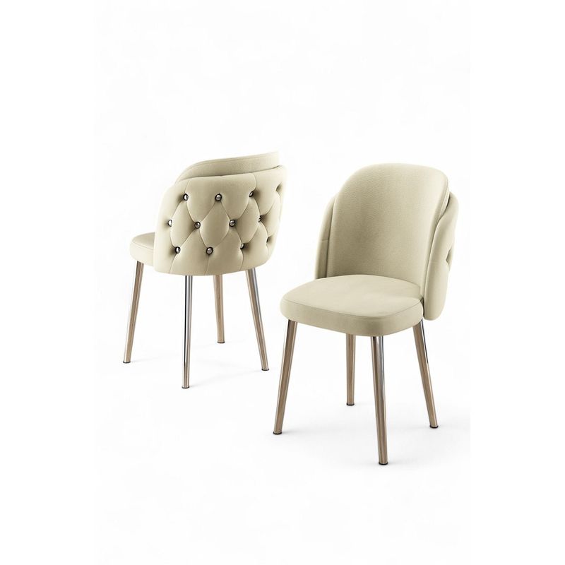 Casa si Gradina - Mobilier - Scaune si fotolii - Scaune - Set scaune (6 bucăți) Hanah Home, placaj, 45 x 46 x 82 cm, crem/chrome, 240CHR1813 - Infinity.ro