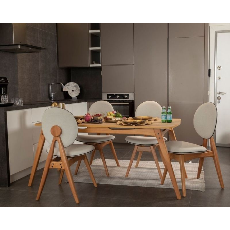 Casa si Gradina - Mobilier - Seturi de mobilier - Seturi mese si scaune - Set masă/scaune (5 bucăți) Hanah Home, MDF, 52 x 44 x 91 cm, stejar/bej, 998VOW2161 - Infinity.ro