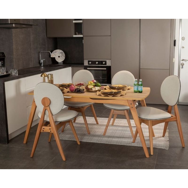 Casa si Gradina - Mobilier - Seturi de mobilier - Seturi mese si scaune - Set masă/scaune (5 bucăți) Hanah Home, MDF, 52 x 44 x 91 cm, stejar/bej, 998VOW2161 - Infinity.ro