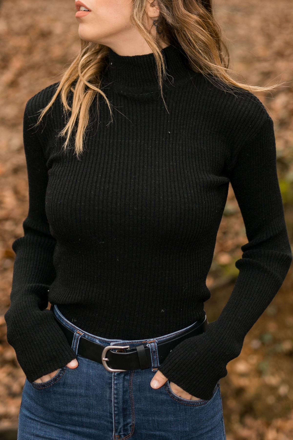 Pulover femei Jumeon, 30% lână și 70% acrilic, negru, 215XHN1629