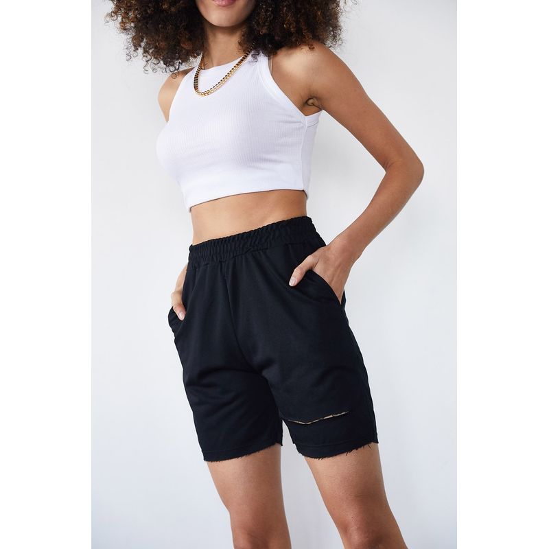 Fashion, accesorii si bijuterii - Femei - Imbracaminte femei - Pantaloni femei - Pantaloni scurți femei Jumeon, 65% bumbac și 35% poliester, negru, 215XHN1319 - S - Infinity.ro