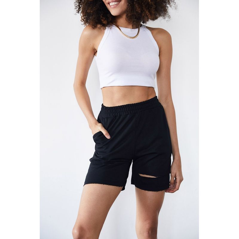 Fashion, accesorii si bijuterii - Femei - Imbracaminte femei - Pantaloni femei - Pantaloni scurți femei Jumeon, 65% bumbac și 35% poliester, negru, 215XHN1319 - S - Infinity.ro
