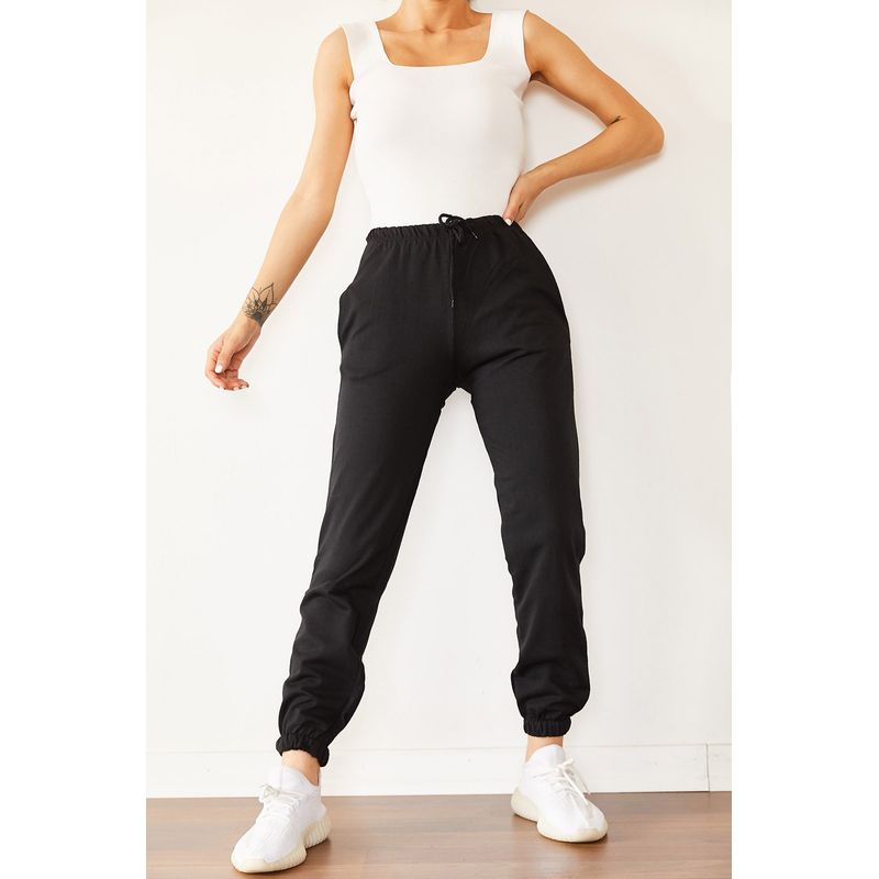 Fashion, accesorii si bijuterii - Femei - Imbracaminte femei - Pantaloni femei - Pantaloni trening femei Jumeon, 100% bumbac, negru, 215XHN1163 - S - Infinity.ro