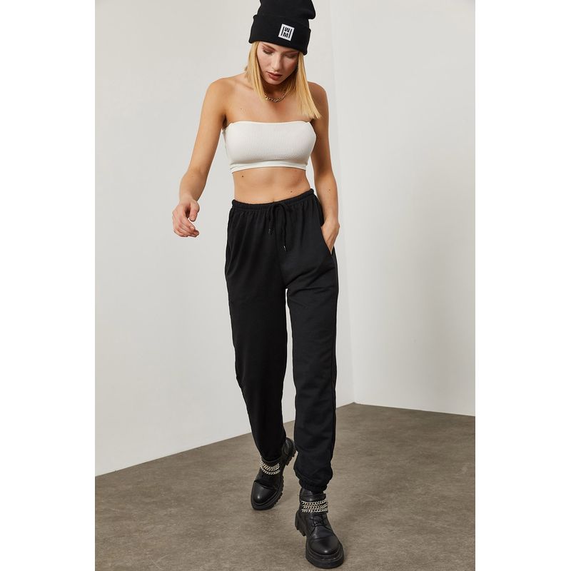 Fashion, accesorii si bijuterii - Femei - Imbracaminte femei - Pantaloni femei - Pantaloni trening femei Jumeon, 100% bumbac, negru, 215XHN1163 - S - Infinity.ro