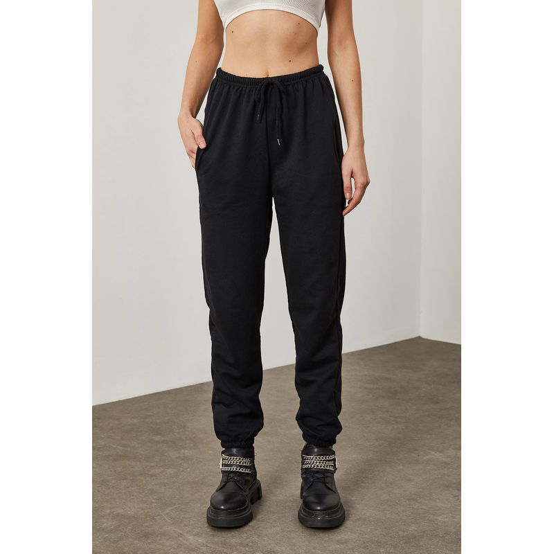 Fashion, accesorii si bijuterii - Femei - Imbracaminte femei - Pantaloni femei - Pantaloni trening femei Jumeon, 100% bumbac, negru, 215XHN1163 - S - Infinity.ro
