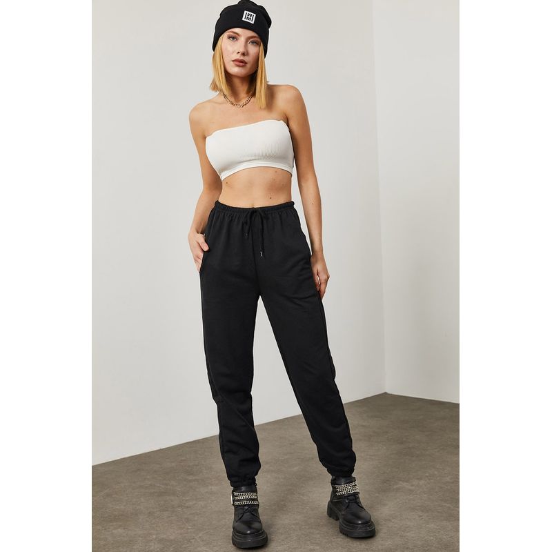 Fashion, accesorii si bijuterii - Femei - Imbracaminte femei - Pantaloni femei - Pantaloni trening femei Jumeon, 100% bumbac, negru, 215XHN1163 - S - Infinity.ro