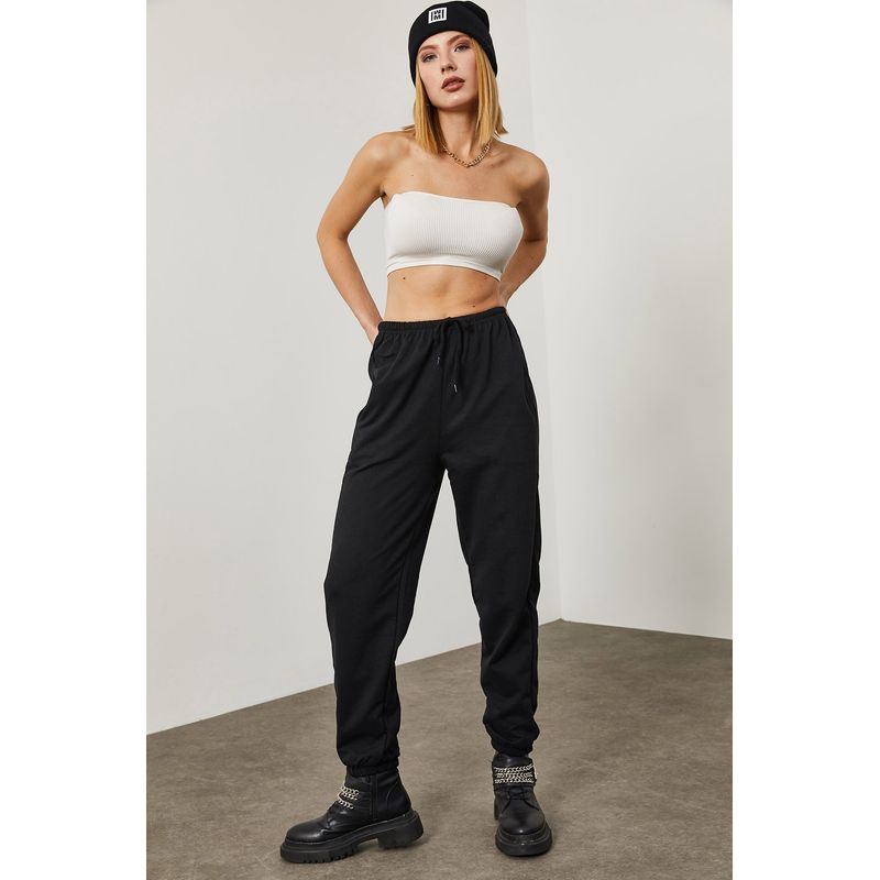 Fashion, accesorii si bijuterii - Femei - Imbracaminte femei - Pantaloni femei - Pantaloni trening femei Jumeon, 100% bumbac, negru, 215XHN1163 - S - Infinity.ro