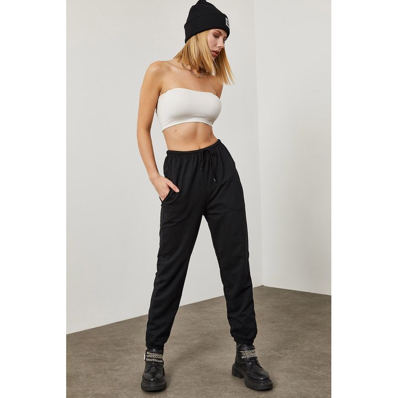 Fashion, accesorii si bijuterii - Femei - Imbracaminte femei - Pantaloni femei - Pantaloni trening femei Jumeon, 100% bumbac, negru, 215XHN1163 - S - Infinity.ro