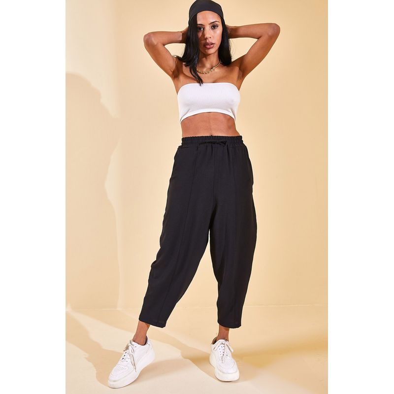 Fashion, accesorii si bijuterii - Femei - Imbracaminte femei - Pantaloni femei - Pantaloni femei Jumeon, 100% bumbac, negru, 215XHN1943 - L - Infinity.ro