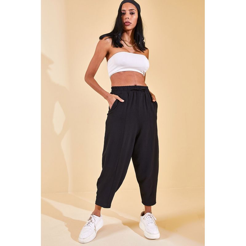 Fashion, accesorii si bijuterii - Femei - Imbracaminte femei - Pantaloni femei - Pantaloni femei Jumeon, 100% bumbac, negru, 215XHN1943 - L - Infinity.ro
