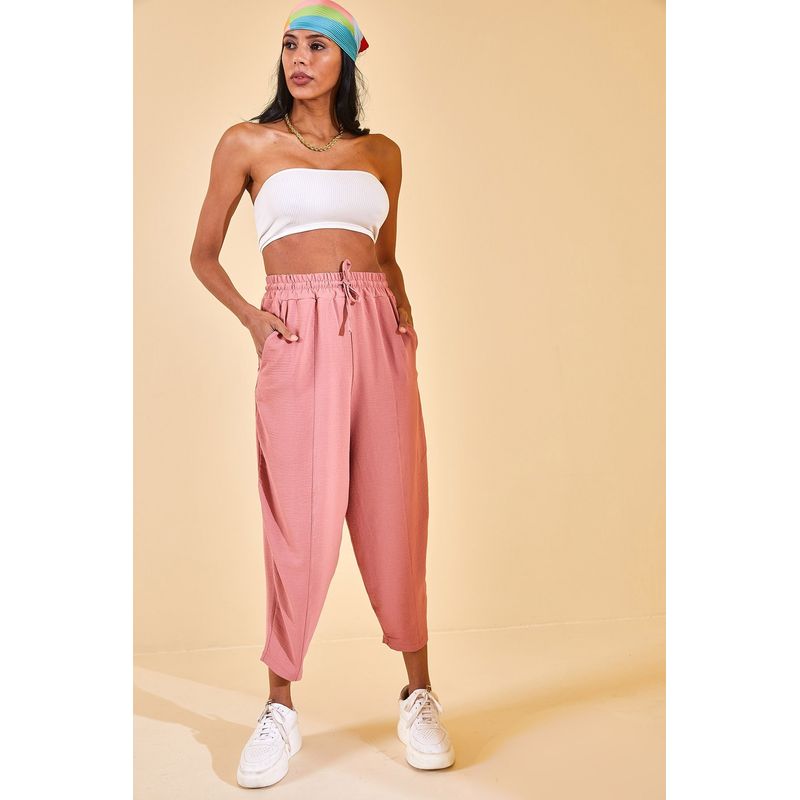 Fashion, accesorii si bijuterii - Femei - Imbracaminte femei - Pantaloni femei - Pantaloni femei Jumeon, 100% bumbac, roz pudrat, 215XHN1941 - L - Infinity.ro