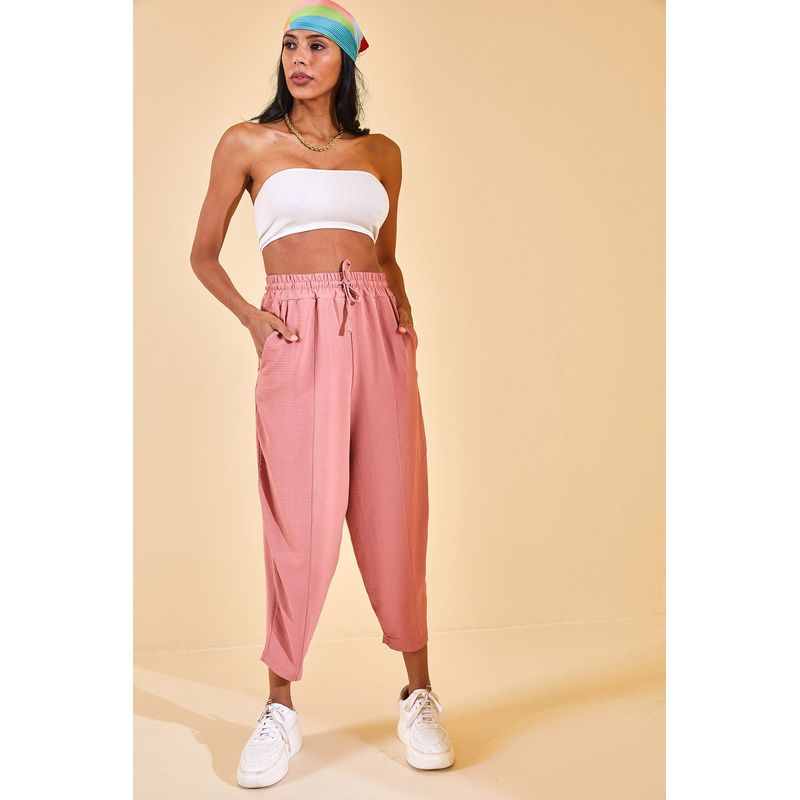 Fashion, accesorii si bijuterii - Femei - Imbracaminte femei - Pantaloni femei - Pantaloni femei Jumeon, 100% bumbac, roz pudrat, 215XHN1941 - XL - Infinity.ro