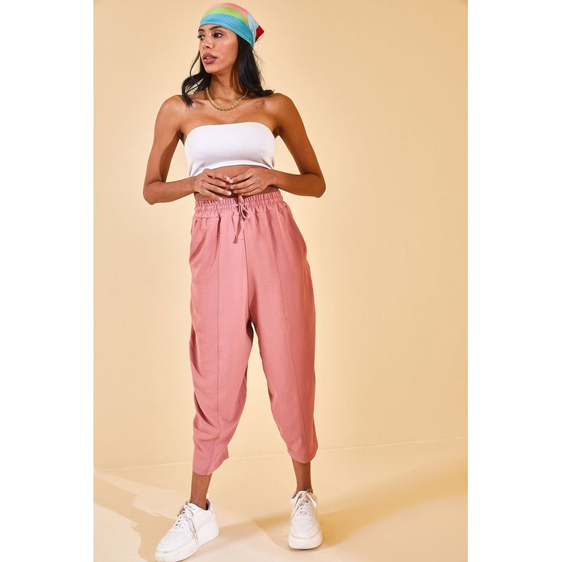 Fashion, accesorii si bijuterii - Femei - Imbracaminte femei - Pantaloni femei - Pantaloni femei Jumeon, 100% bumbac, roz pudrat, 215XHN1941 - XL - Infinity.ro