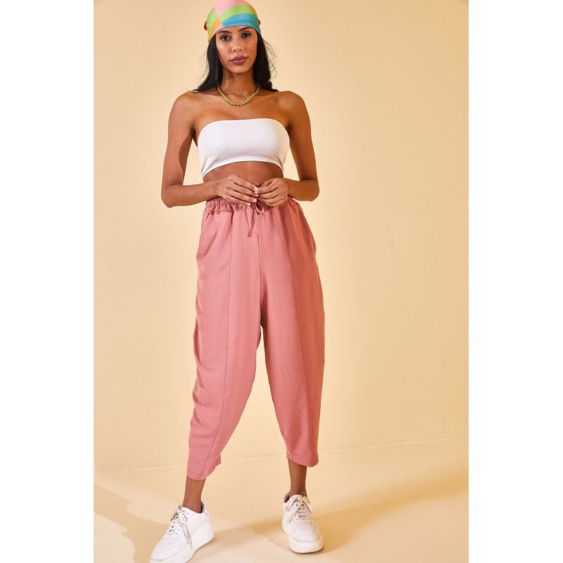 Fashion, accesorii si bijuterii - Femei - Imbracaminte femei - Pantaloni femei - Pantaloni femei Jumeon, 100% bumbac, roz pudrat, 215XHN1941 - XL - Infinity.ro