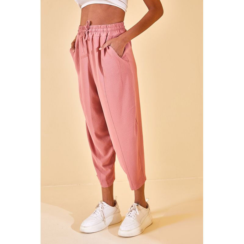 Fashion, accesorii si bijuterii - Femei - Imbracaminte femei - Pantaloni femei - Pantaloni femei Jumeon, 100% bumbac, roz pudrat, 215XHN1941 - XL - Infinity.ro
