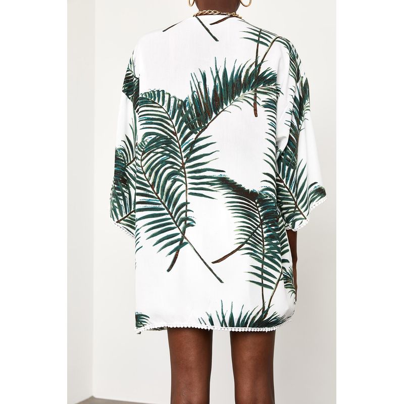 Fashion, accesorii si bijuterii - Femei - Imbracaminte femei - Camasi si bluze femei - Kimono Jumeon, 100% vâscoză, alb și verde, 215XHN1283 - L - Infinity.ro