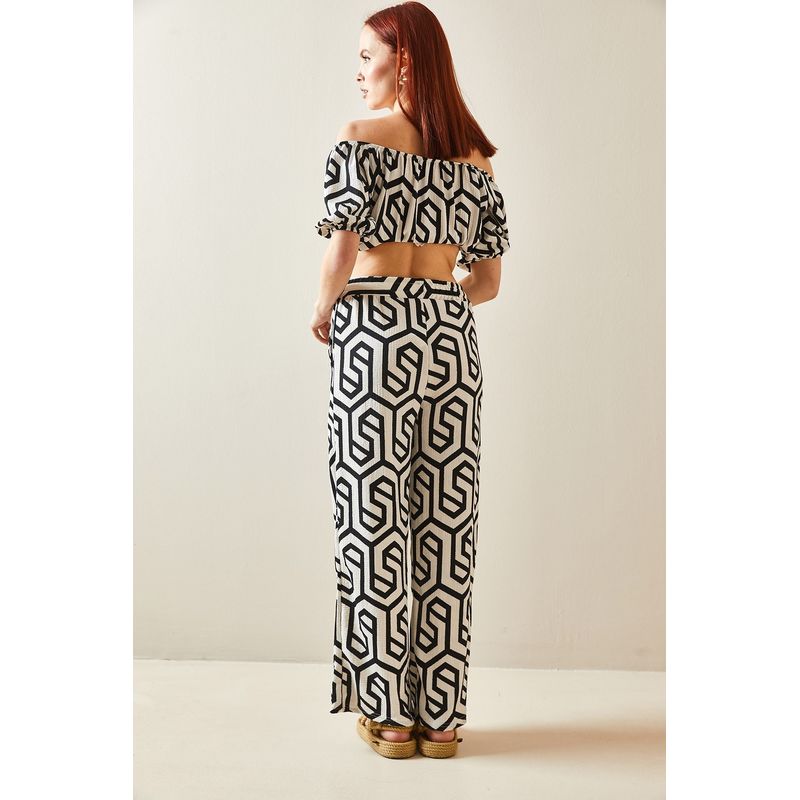 Fashion, accesorii si bijuterii - Femei - Imbracaminte femei - Costume si compleuri femei - Set kimono cu pantaloni Jumeon, 100% poliester, negru, 215XHN4844 - M - Infinity.ro