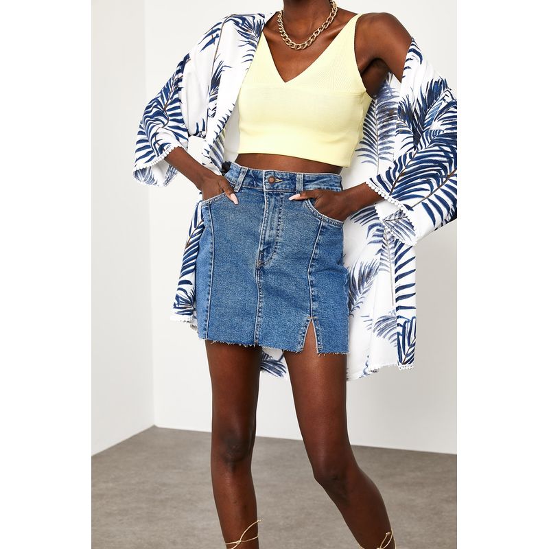 Fashion, accesorii si bijuterii - Femei - Imbracaminte femei - Camasi si bluze femei - Kimono Jumeon, 100% vâscoză, alb și albastru, 215XHN1282 - L - Infinity.ro