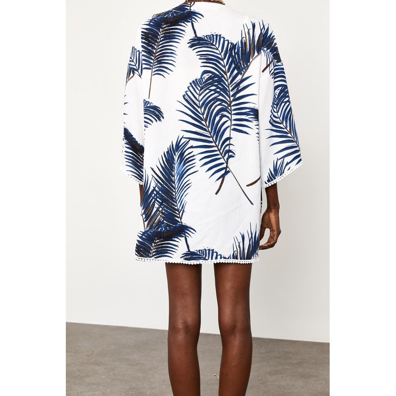 Fashion, accesorii si bijuterii - Femei - Imbracaminte femei - Camasi si bluze femei - Kimono Jumeon, 100% vâscoză, alb și albastru, 215XHN1282 - L - Infinity.ro