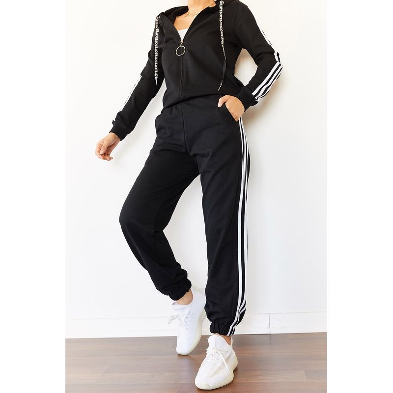 Fashion, accesorii si bijuterii - Femei - Imbracaminte femei - Costume si compleuri femei - Set pantaloni trening femei Jumeon, 70% bumbac și 30% poliester, negru, 215XHN1168 - L - Infinity.ro